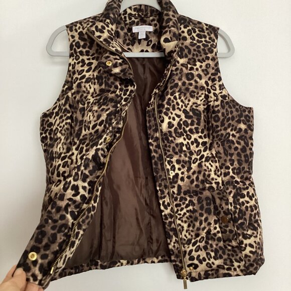 Charter Club Leopard Print Puffer Vest Size Petite Small - Picture 2 of 7